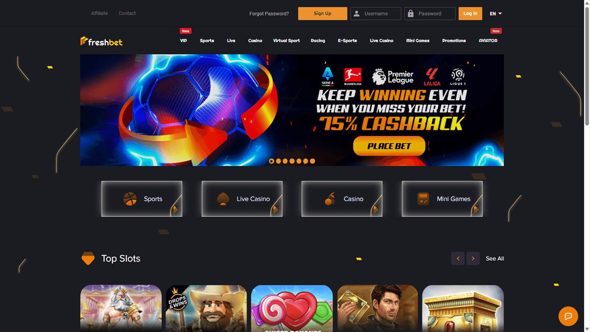 FreshBet casino homepage
