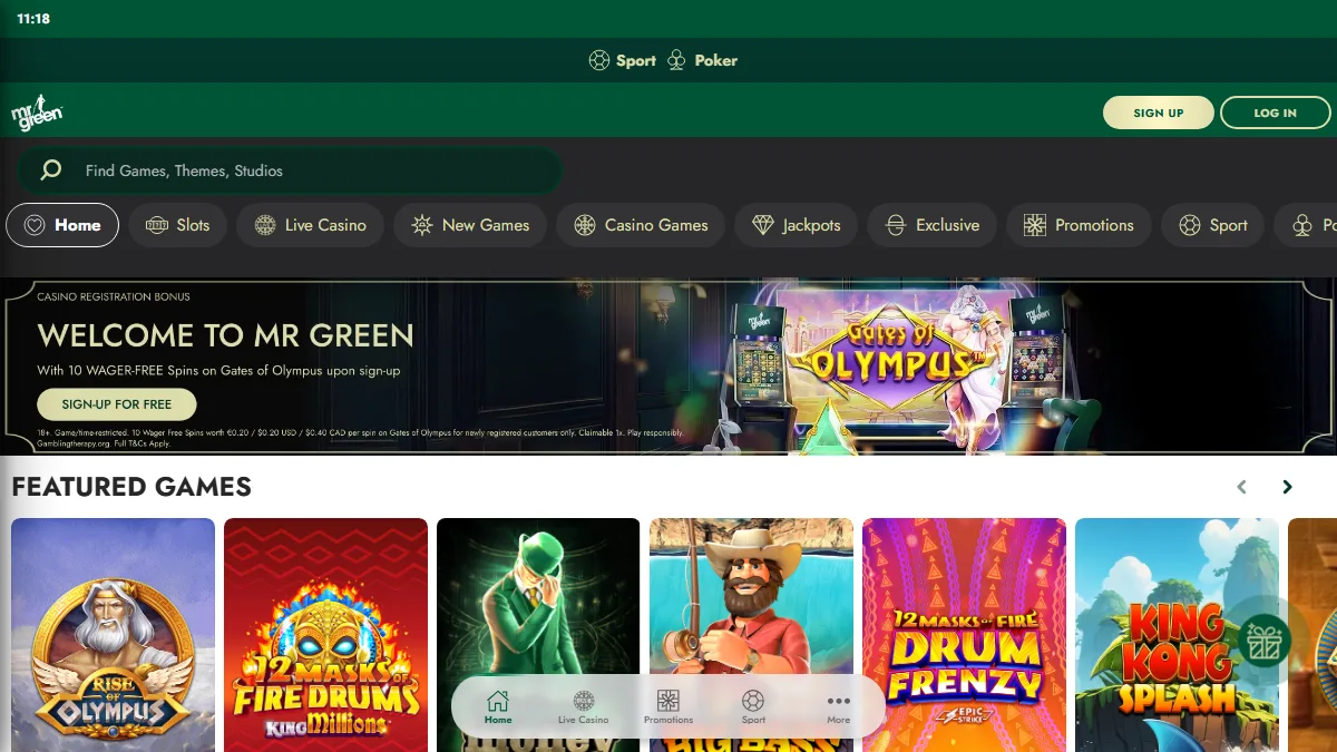 Mr Green homepage