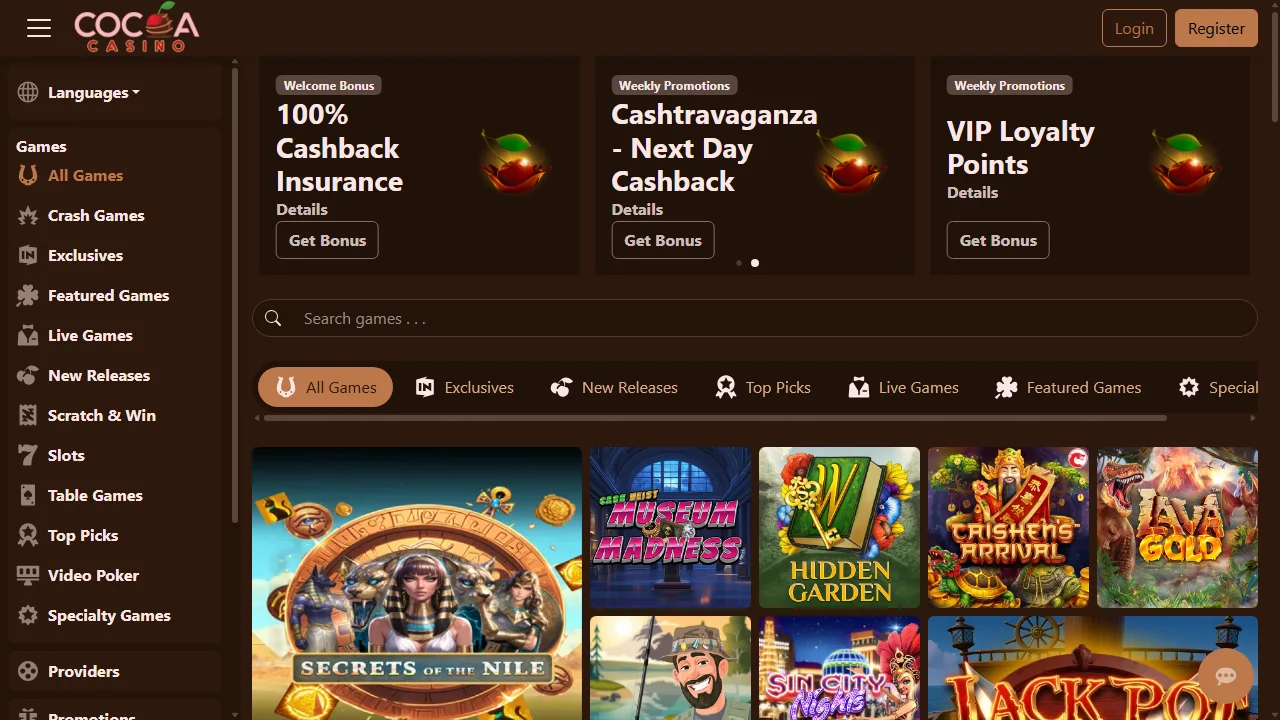 Cocoa Casino homepage