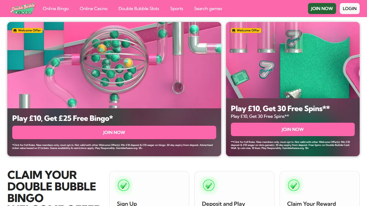 Double Bubble Bingo homepage