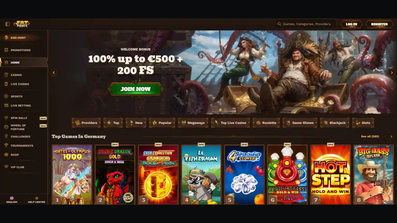 FatPirate casino homepage reference