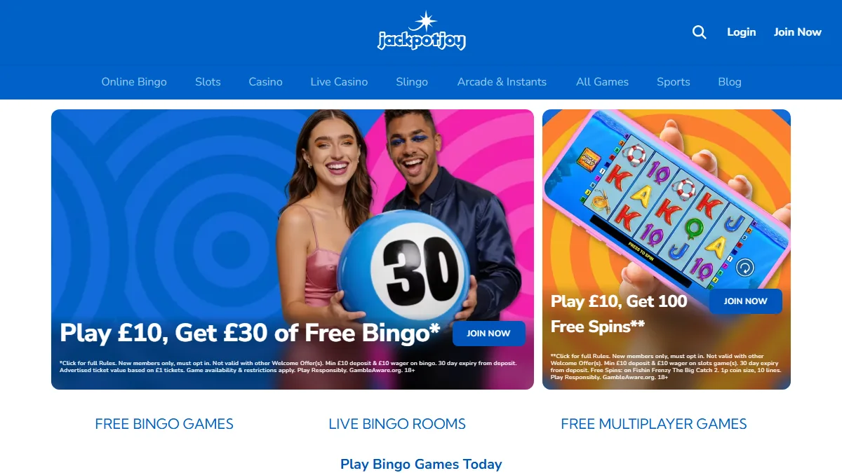 Jackpotjoy homepage