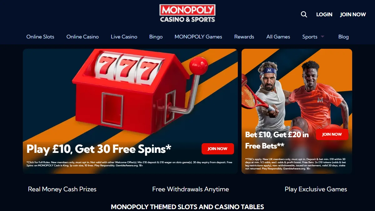 Monopoly Casino homepage