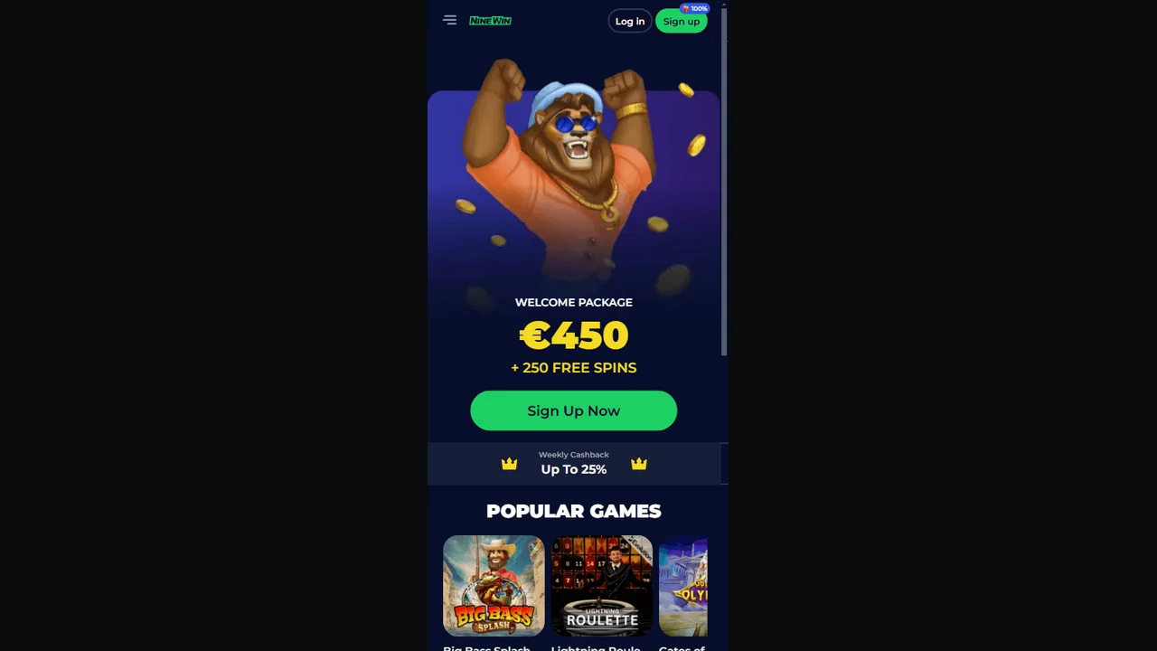 NineWin mobile homepage reference