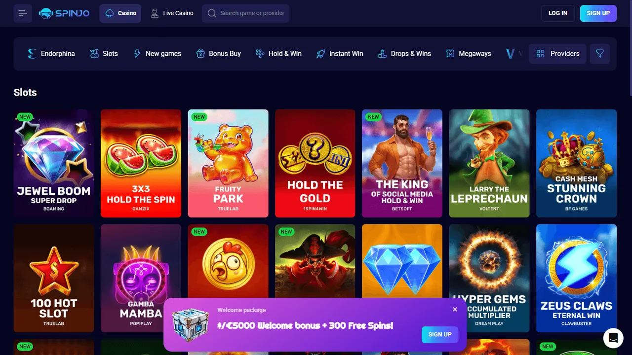 Spinjo casino game gallery reference