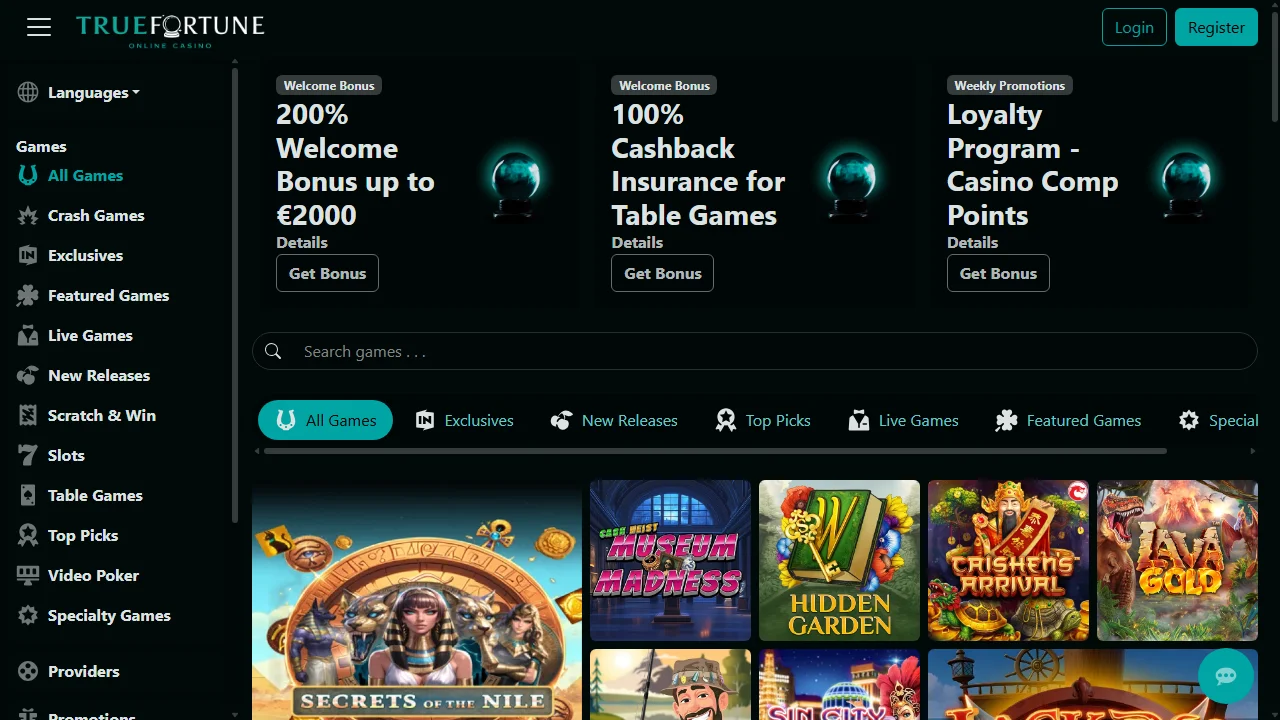 True Fortune casino homepage