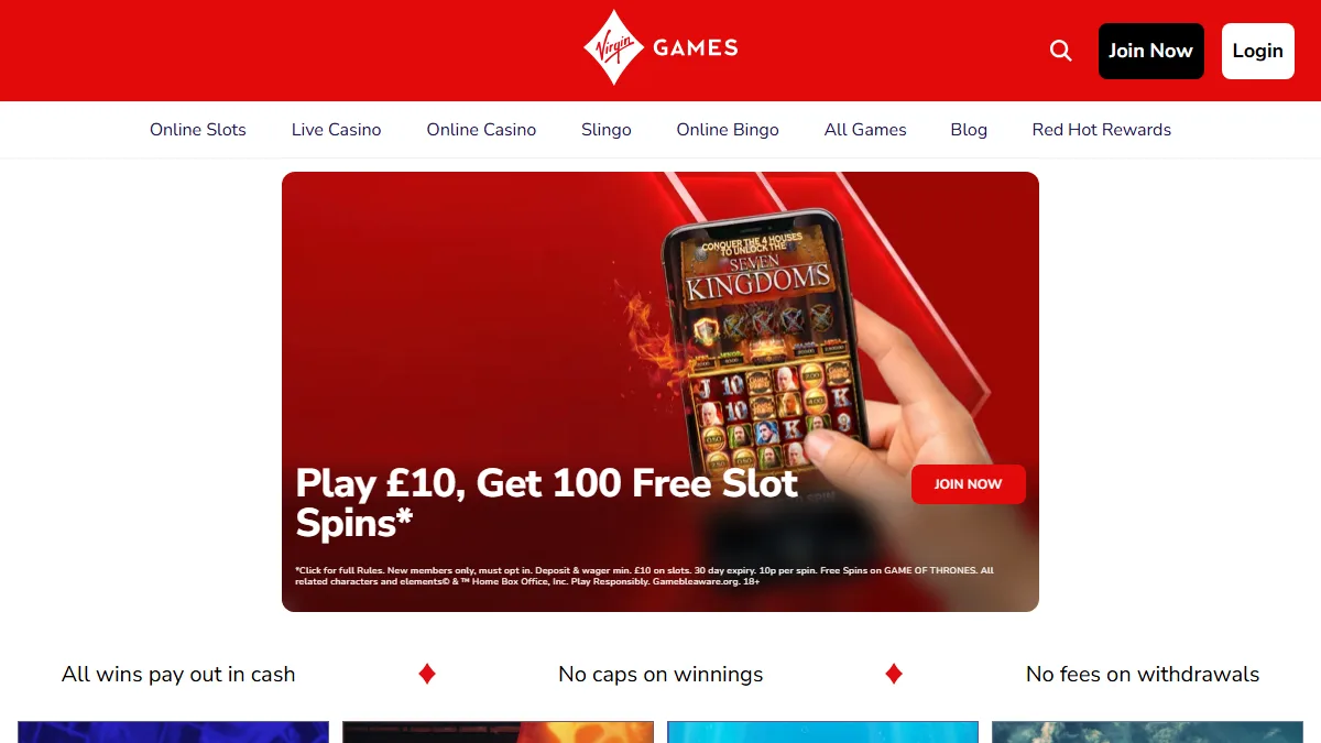 Virgin Games homepage